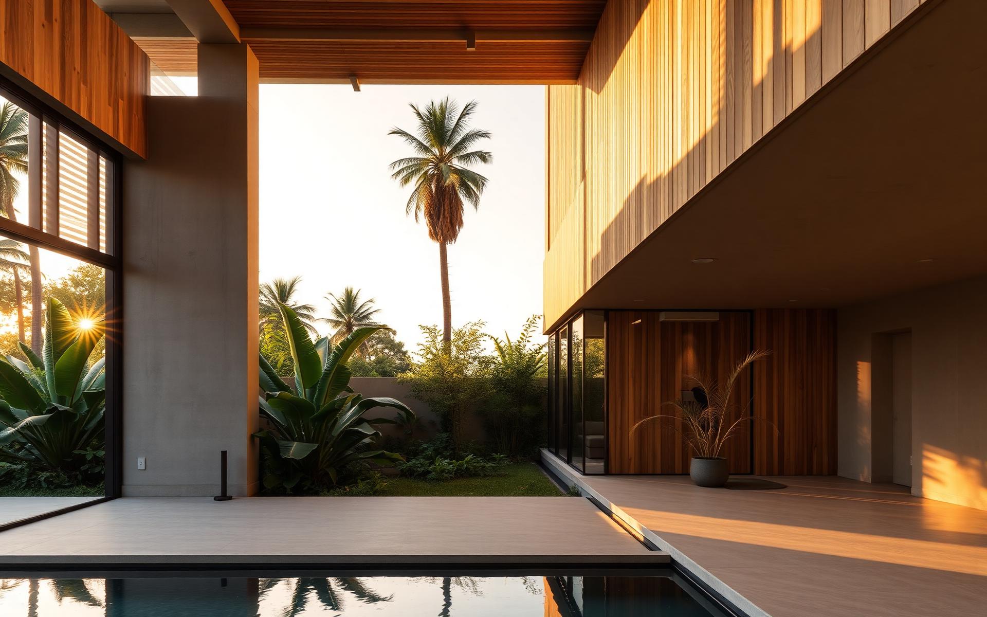 Residência contemporânea com integração entre concreto, madeira e vegetação